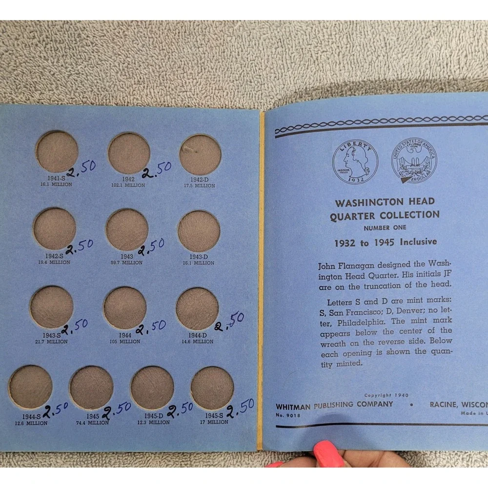 Whitman Washington Head‎ Quarter Collection 1932-1945 Coin Folder No. 9018 Blue